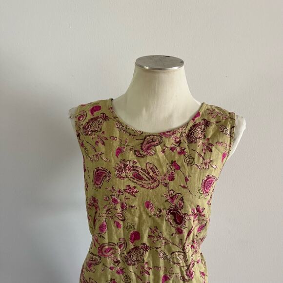 Vtg Y2K Plus Linen Maxi Dress Ditsy Floral Print Sleeveless Wmns 18W Cottagecore - Picture 3 of 7